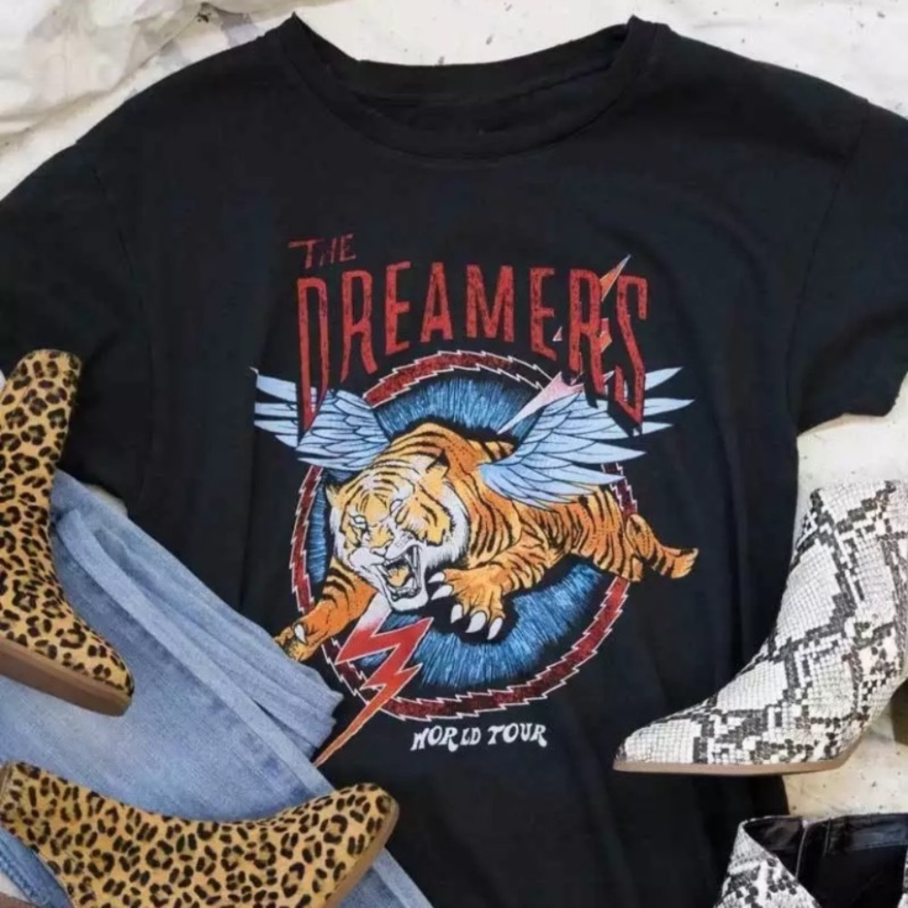 Black Dreamers Rock Tiger Band Graphic T-Shirt